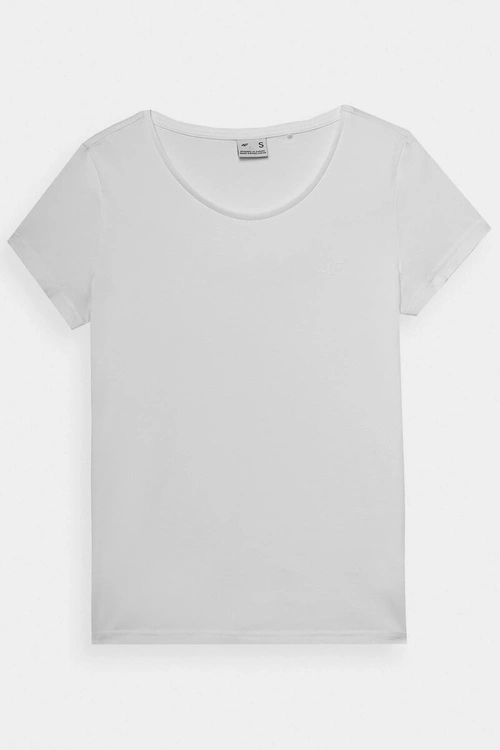 Damski Gładki T-Shirt Z Logo Biały 4F 4FWMM00TTSHF1845-10S