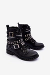 Dziecięce Botki Z Ćwiekami Zamek Klamry Czarne 