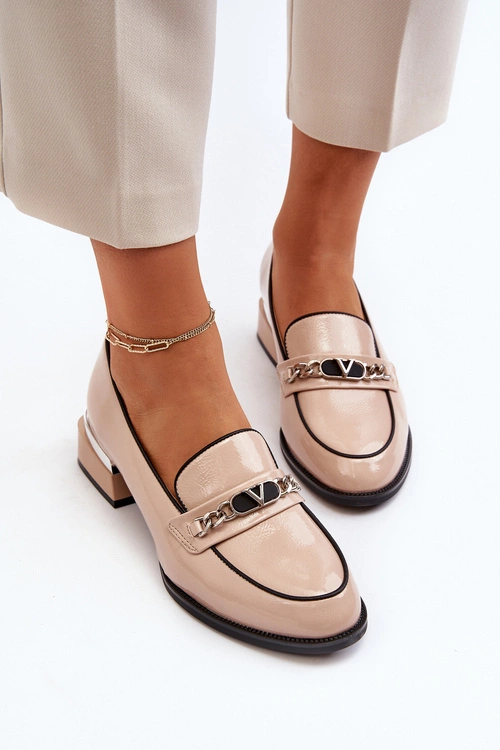 Damskie Lakierowane Półbuty Na Niskim Obcasie Beżowe Albreide