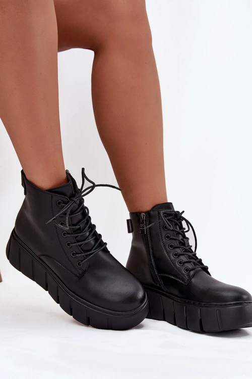 Skórzane Ocieplane Botki Damskie Na Platformie Vinceza 66803 Czarne