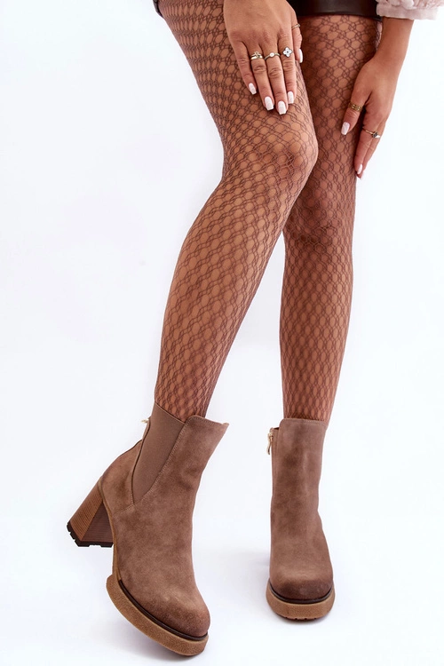 Zamszowe Botki Na Słupku Brązowe Lemar Liresa