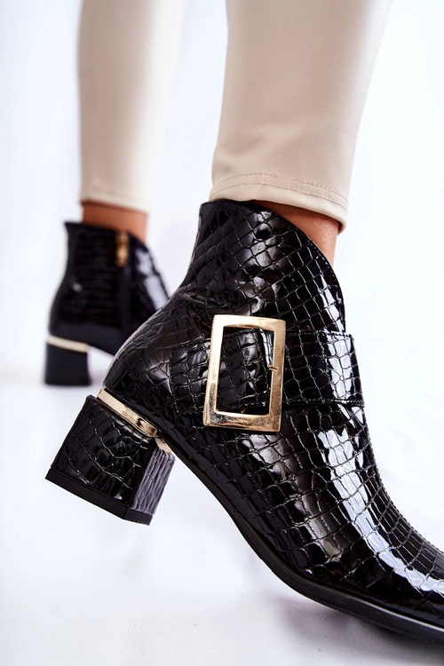 Skórzane Botki Krokodyli Wzór Na Suwak Czarne Briana