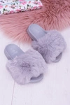 Lu Boo Dziecięce Szare Klapki Z Futerkiem Fur XXL Poli
