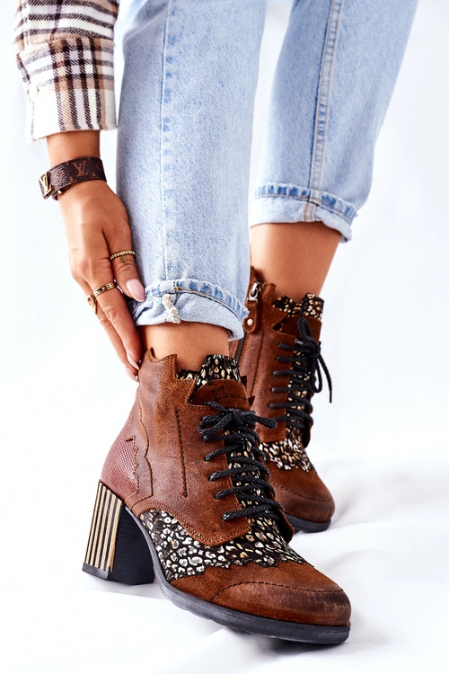 Botki Damskie Skórzane Trzewiki Maciejka Brązowe 03190-02