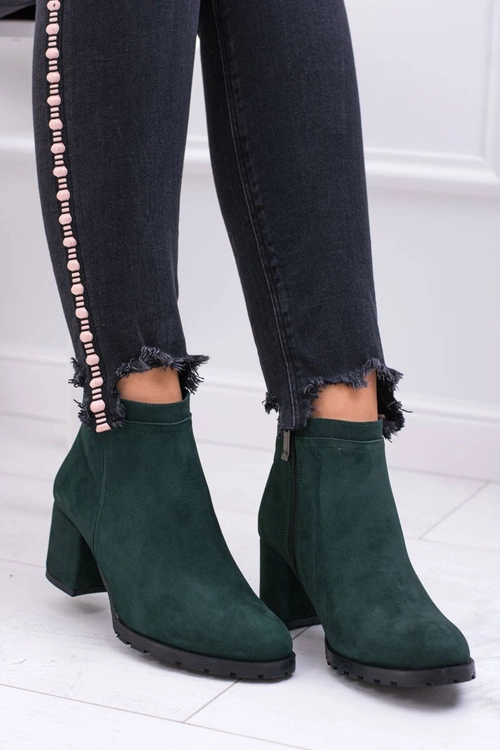 Damskie Zielone Skórzane Botki Na Słupku Nicole