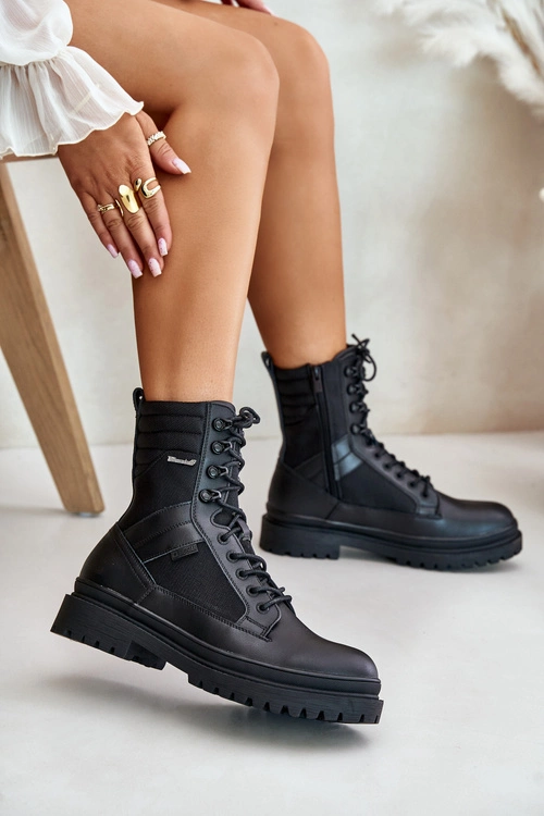 Skórzane Trapery Botki Męskie Ocieplane Big Star OO174164 Czarne