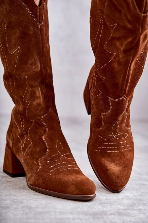 Zamszowe Kozaki Do Kolana Brązowe Andreia