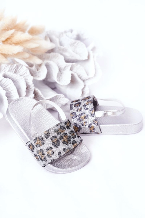 Dziecięce Gumowe Klapki Z Brokatem Srebrne Rimia