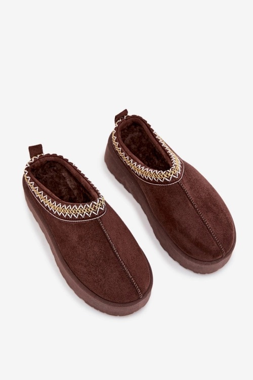 Śniegowce Dziecięce Młodzieżowe Z Haftem Na Platformie Czekoladowe Jolisse