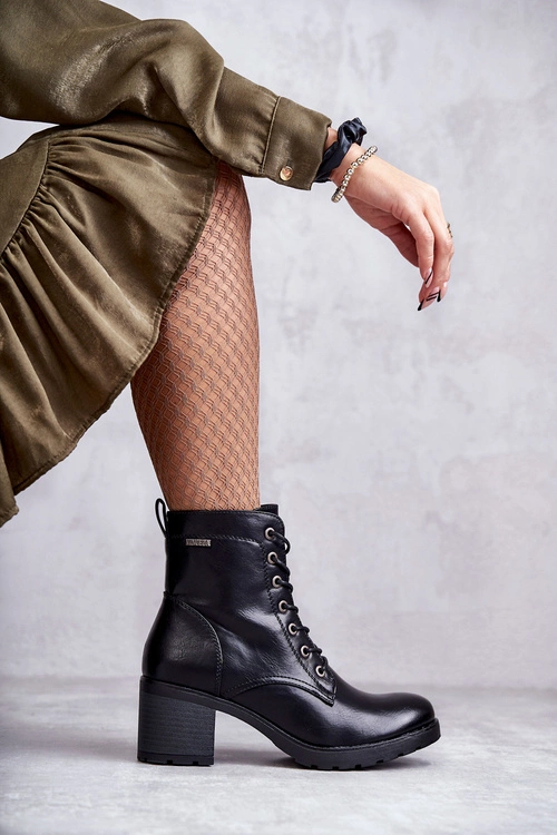 Botki Damskie Na Słupku Ocieplane Czarne Dunaff