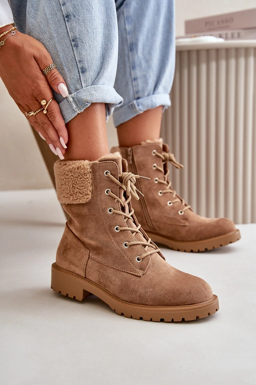 Damskie Ocieplane Botki Workery Na Zamek Brązowe Mivael