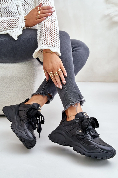 Damskie Skórzane Sneakersy Czarne CheBello 4583