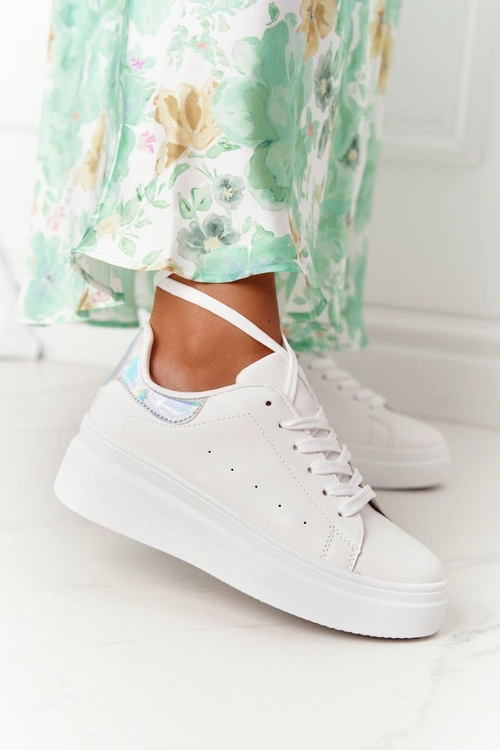 Sportowe Buty Sneakersy Na Platformie Biało-Srebrne Shine Bright