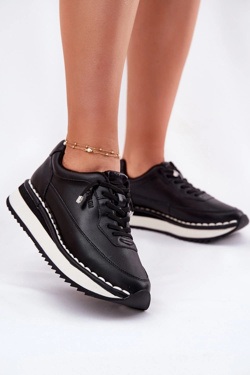 Skórzane Sneakersy Damskie Na Platformie Big Star RR274A335 Czarne