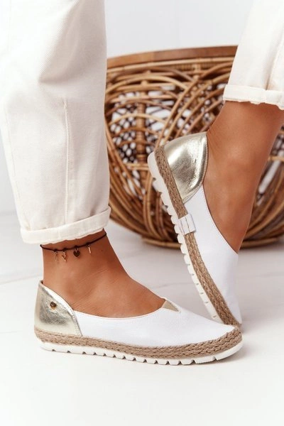 Skórzane Baleriny Maciejka 05056-11 Biało-Złote