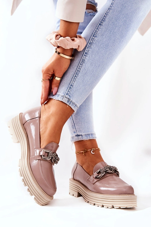 Damskie Półbuty Loafery Skórzane Ciemny Beż Laura Messi 2383