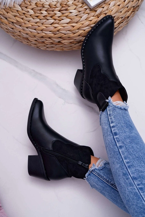 Damskie Botki Kowbojki Czarne Barski 30-20