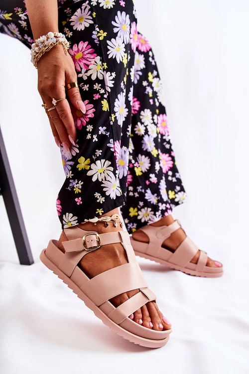 Skórzane Sandały Na Platformie Jasnoróżowe Tessy