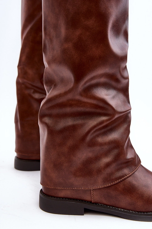 Damskie Kozaki Na Płaskim Obcasie Z Marszczoną Cholewką Brązowe Tercella