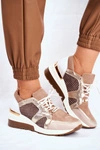 Skórzane Sneakersy Na Koturnie Beżowe Nicole 2562