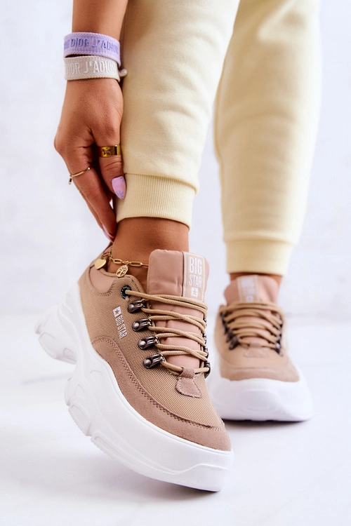 Damskie Sportowe Buty Sneakersy Big Star JJ274A222 Beżowe