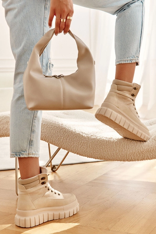 Wygodne Botki Na Platformie Beżowe Sanchio