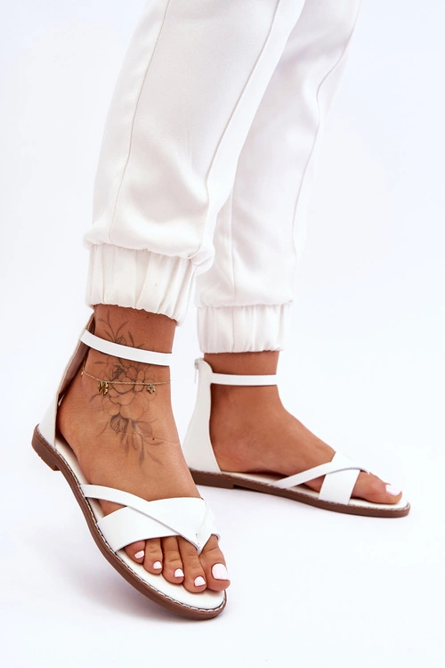 Damskie Płaskie Sandały Japonki Na Zamek Białe Rise Up!