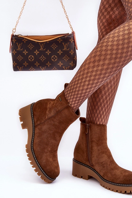 Botki Zamszowe Na Płaskim Obcasie Ocieplane Brązowe Neafgi