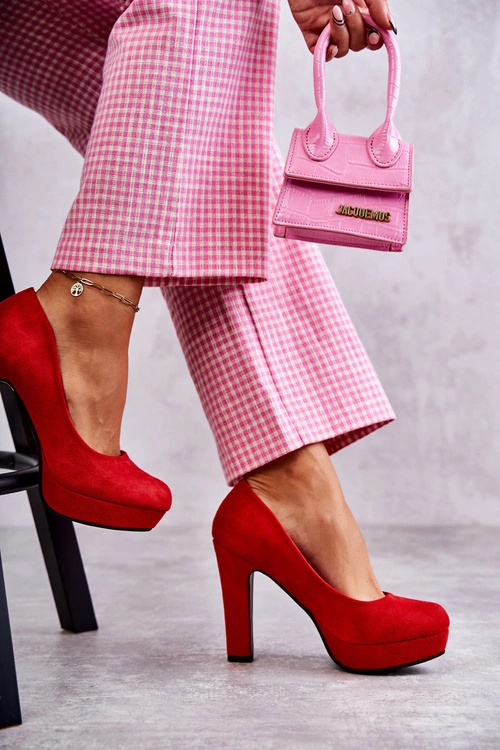 Klasyczne Zamszowe Czółenka Na Obcasie Czerwone Soro