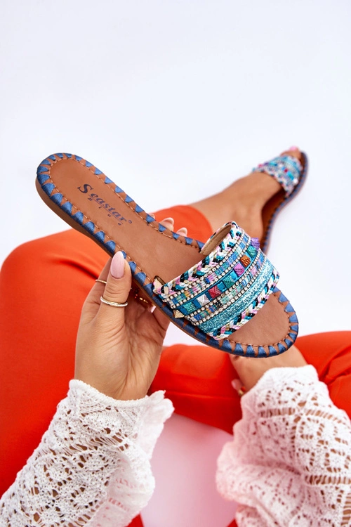 Damskie Zdobione Klapki Niebieskie Bellisa