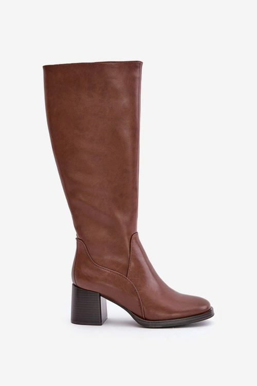 Skórzane Kozaki Na Słupku Przed Kolano Ocieplane Sergio Leone KZ231-S Brązowe