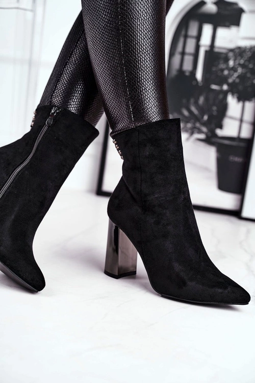 Damskie Botki Na Słupku Czarne Trens