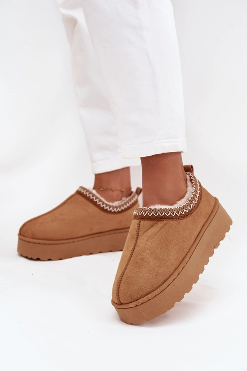 Śniegowce Niskie Damskie Z Haftem Na Platformie Camel Taliah