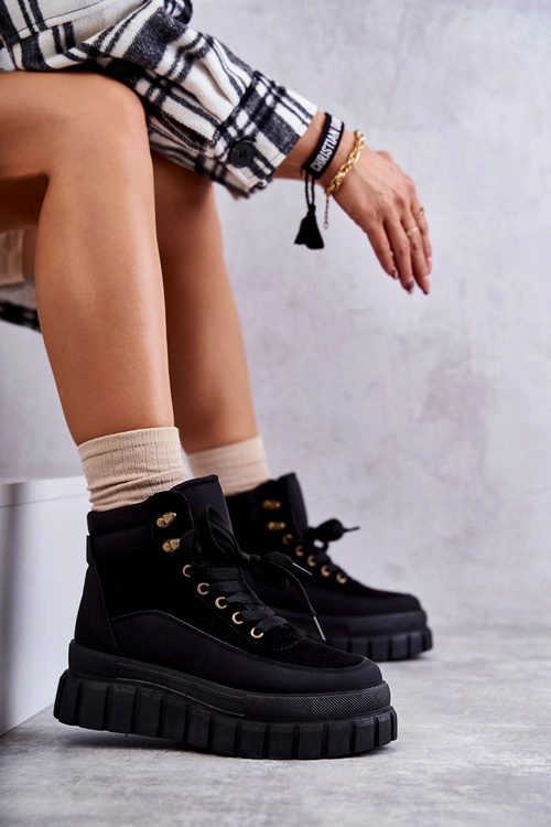 Wygodne Botki Na Platformie Czarne Sanchio