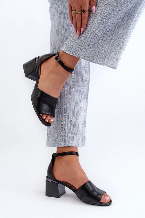 Sandały Damskie Na Obcasie Z Eko Skóry Czarne Horissa