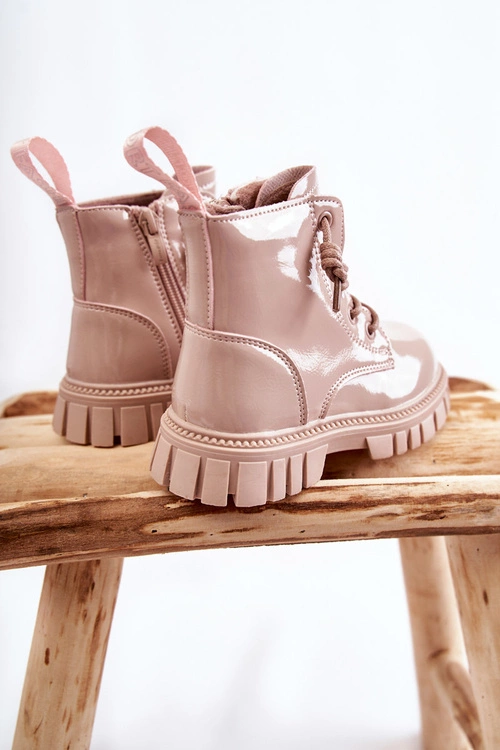 Lakierowane Ocieplane Botki Jasnobeżowe Heidi
