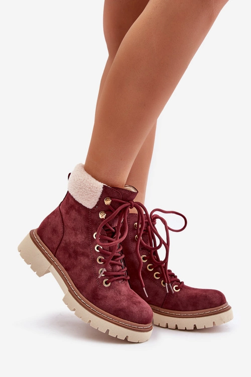 Ocieplane Trapery Botki Damskie Na Zamek Bordowe Ferelia