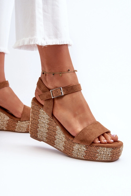 Sandały Damskie Na Koturnie Z Plecionką Camel Reviala