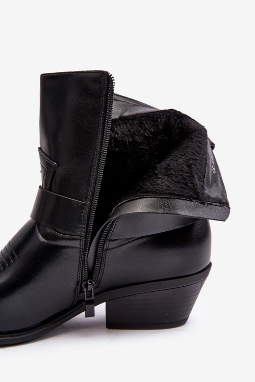 Damskie Ocieplane Botki Kowbojki Czarne Venosa