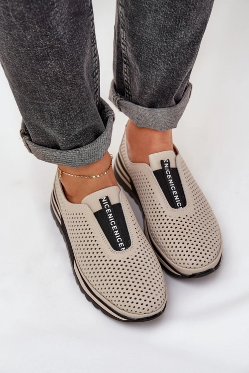 Wsuwane Półbuty Damskie Z Naturalnej Skóry S.Barski LR51-672 Beżowe