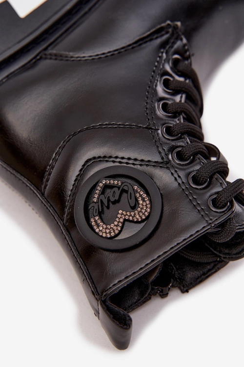 Botki Dziewczęce Ocieplane Futerkiem Z Ozdobą LOVE Czarne Rosaira