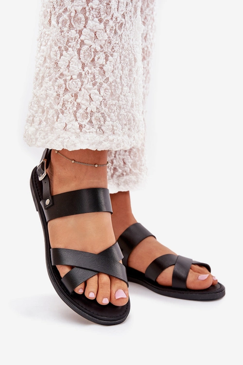 Płaskie Sandały Damskie Z Eko Skóry Czarne Kalira