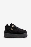 Ocieplane Futerkiem Sneakersy Damskie Na Platformie Czarne Velarisea