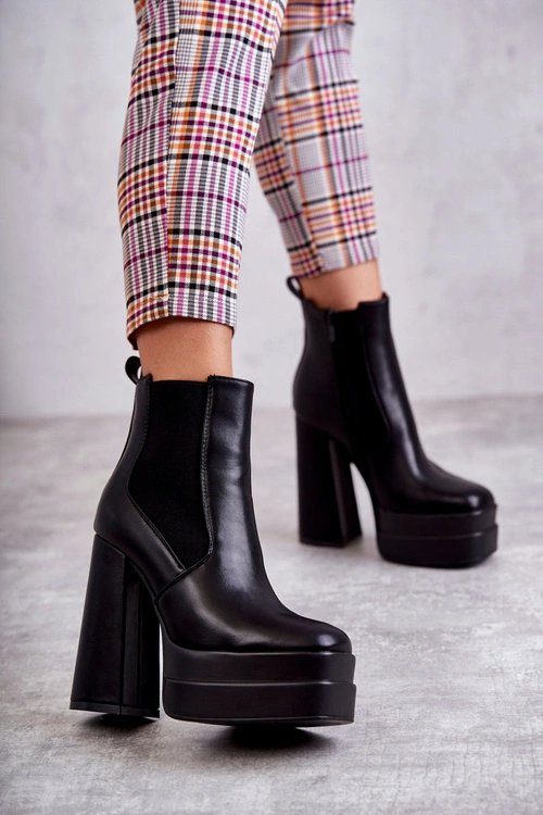 Damskie Skórzane Botki Na Masywnym Obcasie Czarne Jones