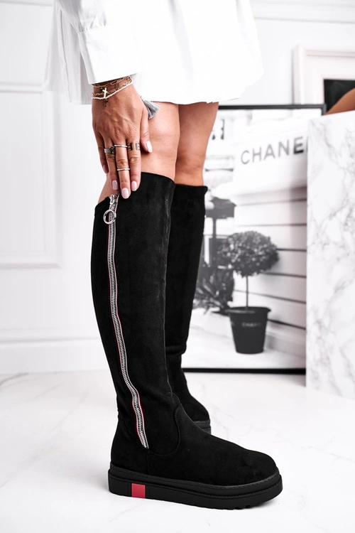 Kozaki Damskie Zamszowe Czarne Melbro