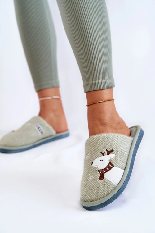 Damskie Świąteczne Papcie Z Reniferem Zielone Millio