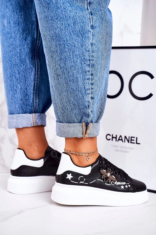 Damskie Sportowe Buty Sneakersy Z Muchą Czarne Amour
