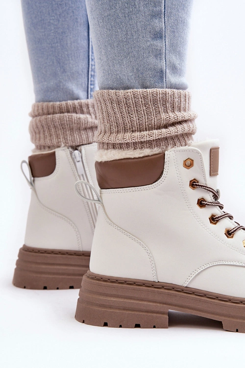 Damskie Trapery Ocieplane Futerkiem Białe Fenan