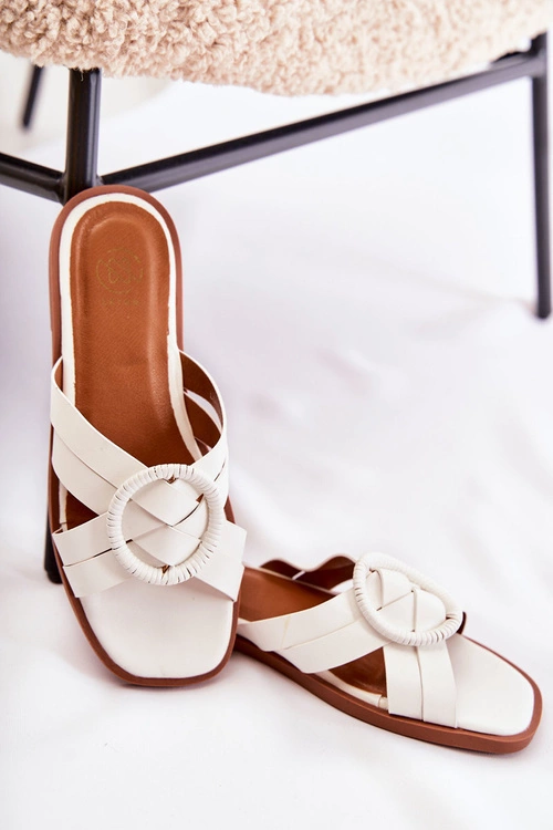 Damskie Modne Klapki Białe Sansa