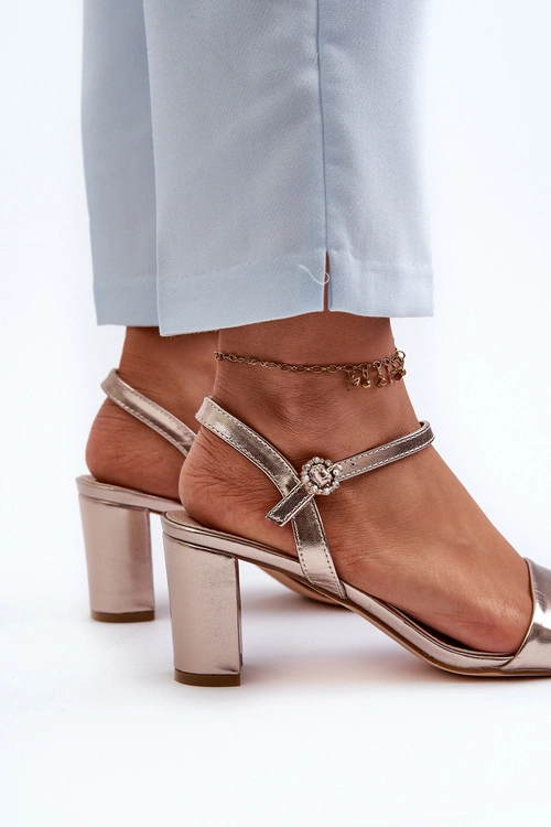 Sandały Na Słupku Szampańskie Glindra